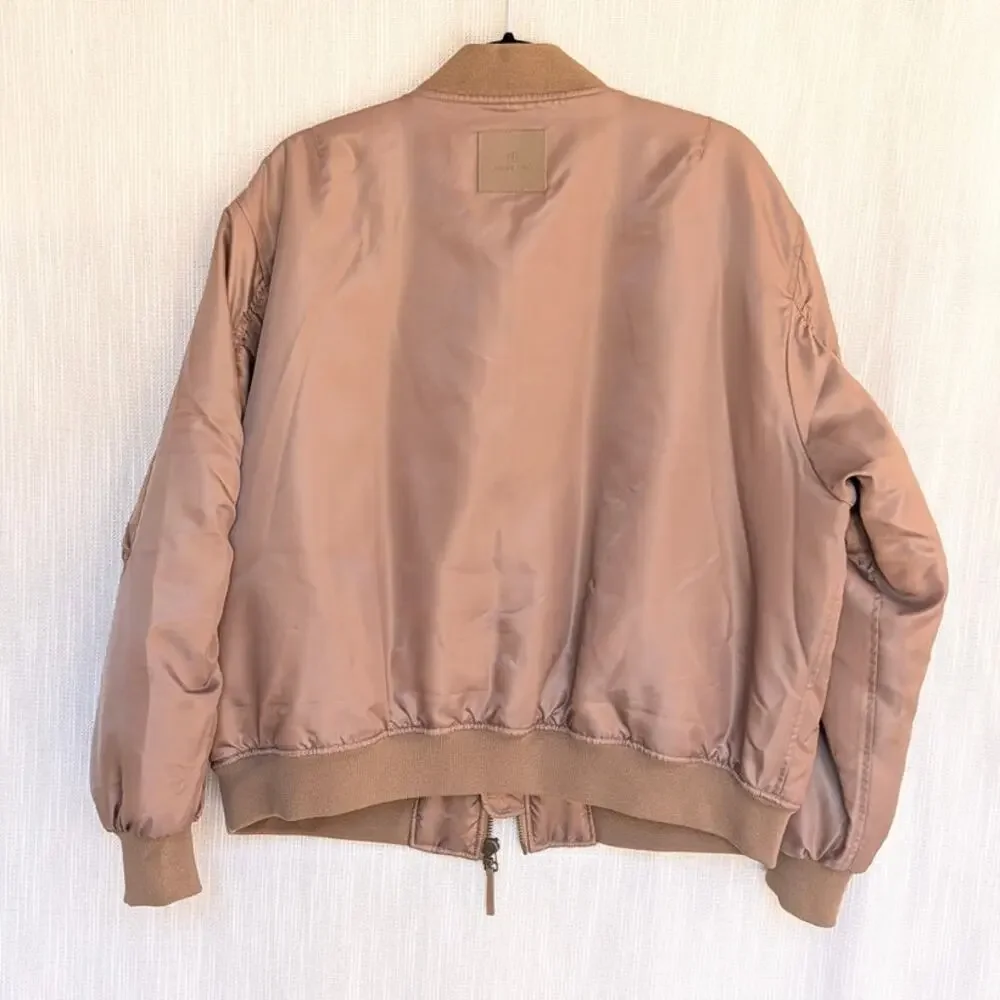 Anine Bing Leon Bomber Jacket Womens L Sepia Oversized Long Sleeve Full Zip NWT